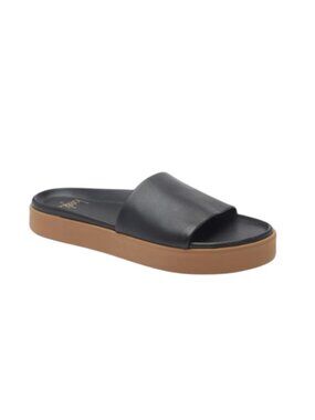 (New) Beek – Chick Platform Slide Slip-On Sandals (Black Leather) – Women's 9